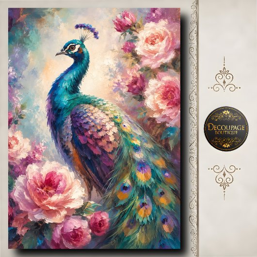 Rosa Rosen-Pfau-Decoupage Seidenpapier