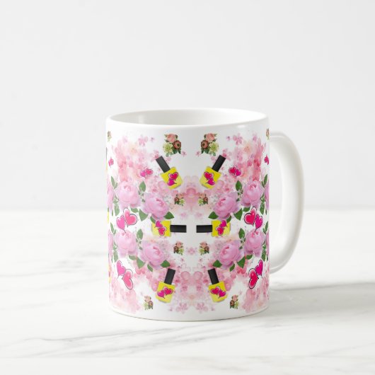 Rosa Rosen Pink Hearts Gelbe Nagel Polnische Tasse (VorderseiteRechts)