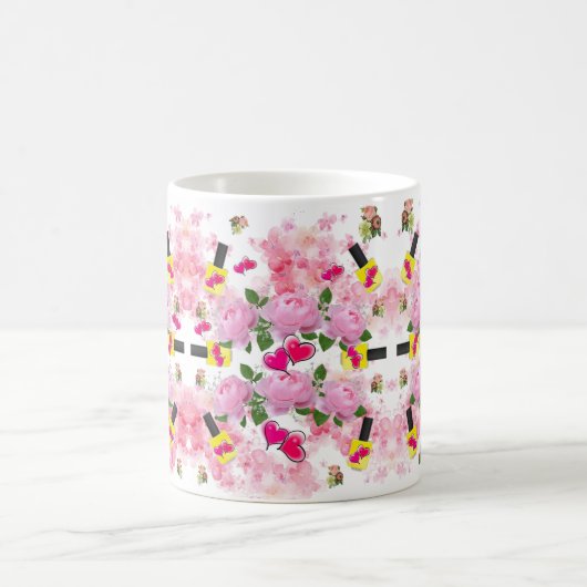 Rosa Rosen Pink Hearts Gelbe Nagel Polnische Tasse (Mittel)
