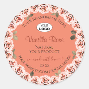 Rosa Rosen Produktlabels Lachsfarbenes Hintergrund Runder Aufkleber