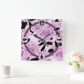 Rosa Rosen Quadratische Wanduhr (Zuhause)
