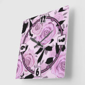 Rosa Rosen Quadratische Wanduhr (Winkel)