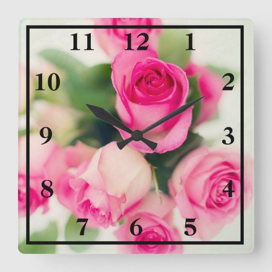 Rosa Rosen Quadratische Wanduhr (Vorderseite)