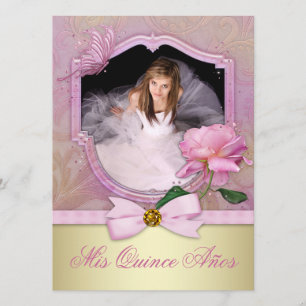 Rosa Rosen Quinceanera Einladung