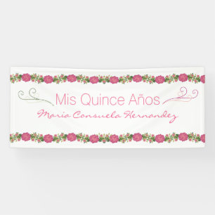 Rosa Rosen Quinceanera Fahne Banner
