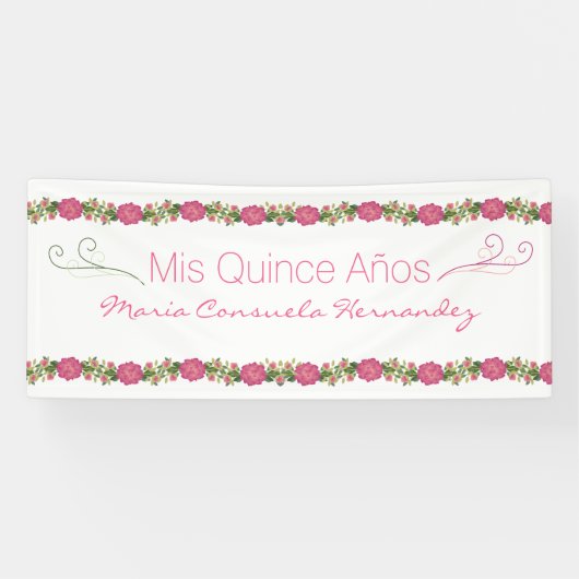 Rosa Rosen Quinceanera Fahne Banner (Horizontal)