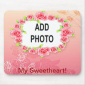Rosa Rosen Rahmen Valentine hinzufügen Ihr Foto Mousepad (Vorne)