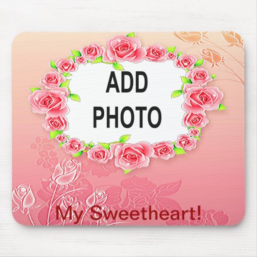 Rosa Rosen Rahmen Valentine hinzufügen Ihr Foto Mousepad (Vorne)