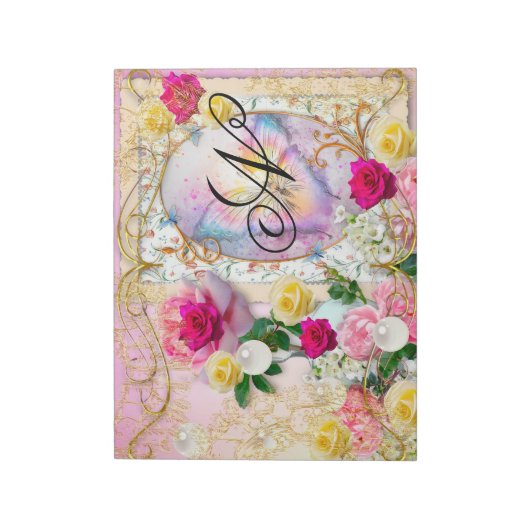 Rosa Rosen Regenbogen Schmetterling Gold Decoder M Notizblock (Rotiert)