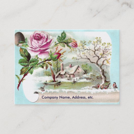 Rosa Rosen-Rolle-viktorianische Geschäftskarte Visitenkarte (Vorderseite)