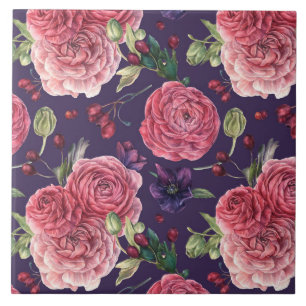 Rosa Rosen Romantisch auf Lila Muster Fliese