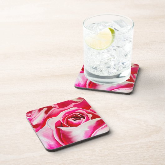 Rosa Rosen romantische Aquarellkunst Getränkeuntersetzer (Rechte Seite)