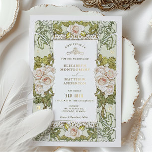 Rosa Rosen Romantische Art Nouveau Hochzeit Folieneinladung