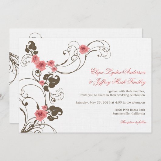 Rosa Rosen Romantische Florenz Hochzeitsfeiern Ein Einladung (Vorne/Hinten)