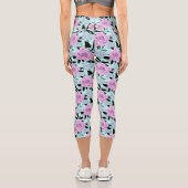 Rosa Rosen, Rose, türkisfarbener Hintergrund Capri Leggings (Rückseite)