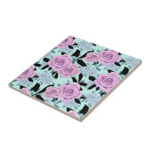 Rosa Rosen, Rose, türkisfarbener Hintergrund Fliese (Seite)