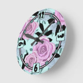 Rosa Rosen, Rose, türkisfarbener Hintergrund Runde Wanduhr (Winkel)