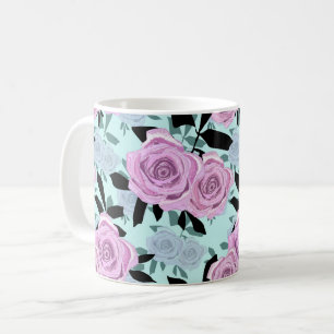 rosa Rosen, Rosen , türkiser Hintergrund Kaffeetasse