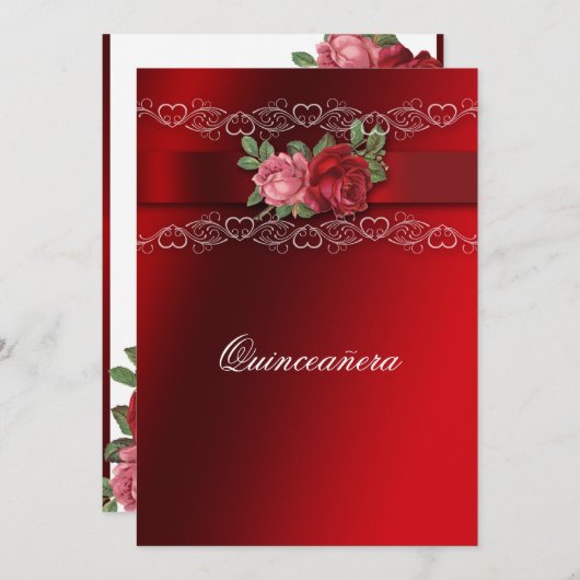 Rosa Rosen Rosenrot - Einladung der Quinceanera (Vorne/Hinten)