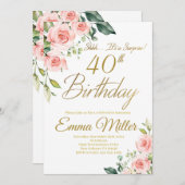 Rosa Rosen Roses 40. Geburtstag Party Einladung (Vorne/Hinten)