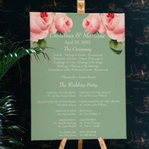 Rosa Rosen-Sage-Vintage-Hochzeitszeremonie-Program Poster