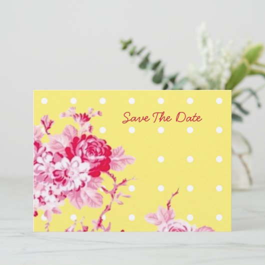 Rosa Rosen Save the Date gelb (Stehend Vorderseite)