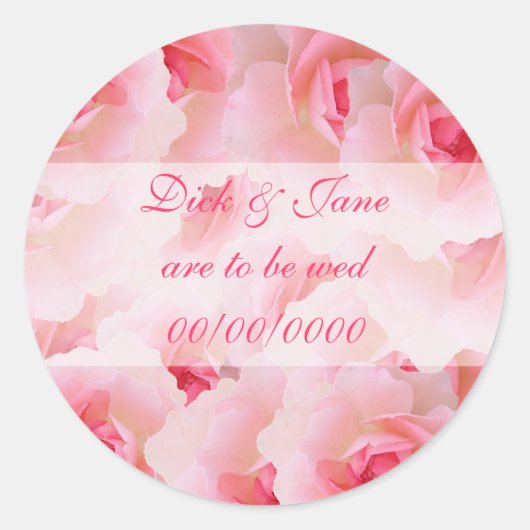 Rosa Rosen Save the Date Runder Aufkleber (Vorderseite)