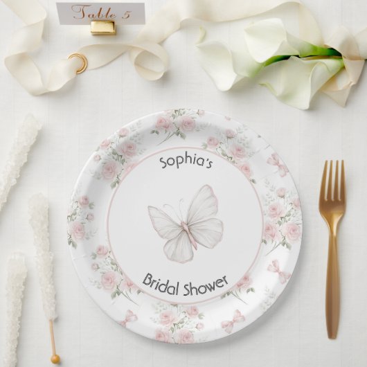 Rosa Rosen Schleifen Brautparty Pappteller (Hochzeit)