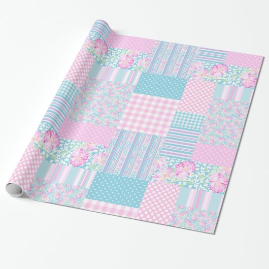Rosa Rosen, Schmetterlinge: Imitat-Patchwork Geschenkpapier (Ungerollt)