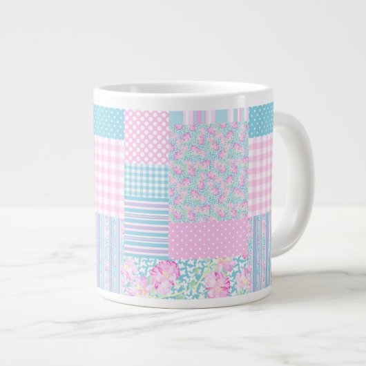 Rosa Rosen, Schmetterlinge Imitate Patchwork Jumbo Jumbo-Tasse (Vorderseite Rechts)