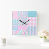 Rosa Rosen, Schmetterlinge Imitate Patchwork Wall  Quadratische Wanduhr (Zuhause)