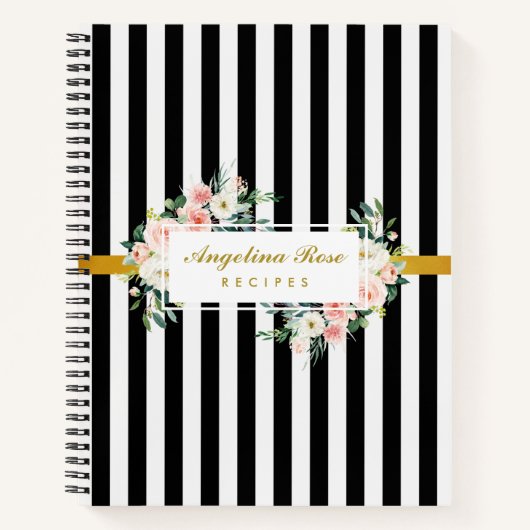 Rosa Rosen, schwarz und weiß, rosa Rezepturbuch Notizblock (Vorderseite)