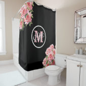 Rosa Rosen Schwarz und Weiß Streifen Monogramm Duschvorhang (Beispiel)