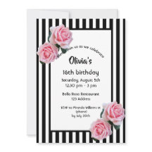 Rosa Rosen Schwarz-weiße Streifen Sweet 16