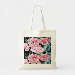 Rosa Rosen Schwarzes Blumenmuster Kohlrosen Muster Tragetasche