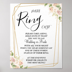 Rosa Rosen Setzen Sie einen Ring Brautparty-Spiel- Poster