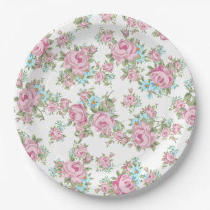 Rosa Rosen Shabby Vintage Chic Antiquität Pappteller