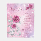 Rosa Rosen Silber Blätter Sparkling Mama Fleecedecke (Vorderseite)