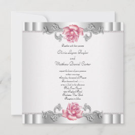 Rosa Rosen Silver White Pink Elegante Hochzeit Einladung