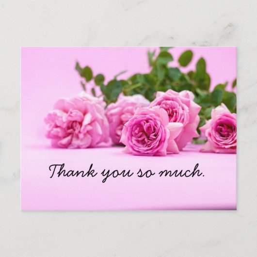 Rosa Rosen sind auf rosa danke Postkarte (Vorderseite)
