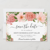 Rosa Rosen Sommerblumen Hochzeit Save The Date (Vorderseite)