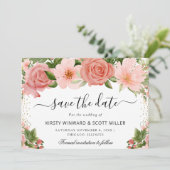 Rosa Rosen Sommerblumen Hochzeit Save The Date (Stehend Vorderseite)