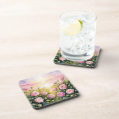 Rosa Rosen Sonnenuntergang Untersetzer aus Kunstst (Rechte Seite)