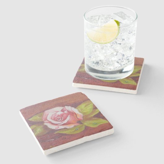 Rosa Rosen-Stein-Untersetzer Steinuntersetzer (Seitenansicht)