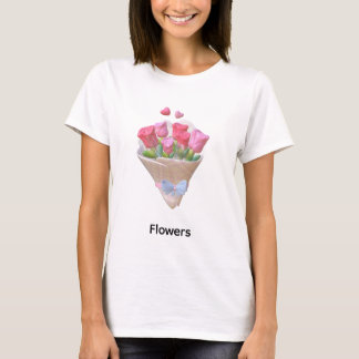 Rosa-Rosen-Sträußchen Grafik-T-Shirt | Süße Blumen T-Shirt