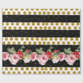 Rosa Rosen stripes GoldImitat-Glitter-Polkapunkte Geschenkpapier (Flach)