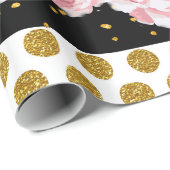 Rosa Rosen stripes GoldImitat-Glitter-Polkapunkte Geschenkpapier (Rolleneckpunkt)