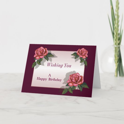 Rosa Rosen: Tiefrosa Grenze: Geburtstag oder Karte (Vorderseite)
