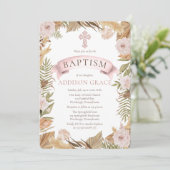 Rosa Rosen | Trockene Gräser Flora Girl Taufe Einladung (Stehend Vorderseite)