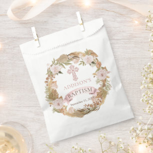 Rosa Rosen Trockene Gräser Flora Girl Taufe Geschenktütchen